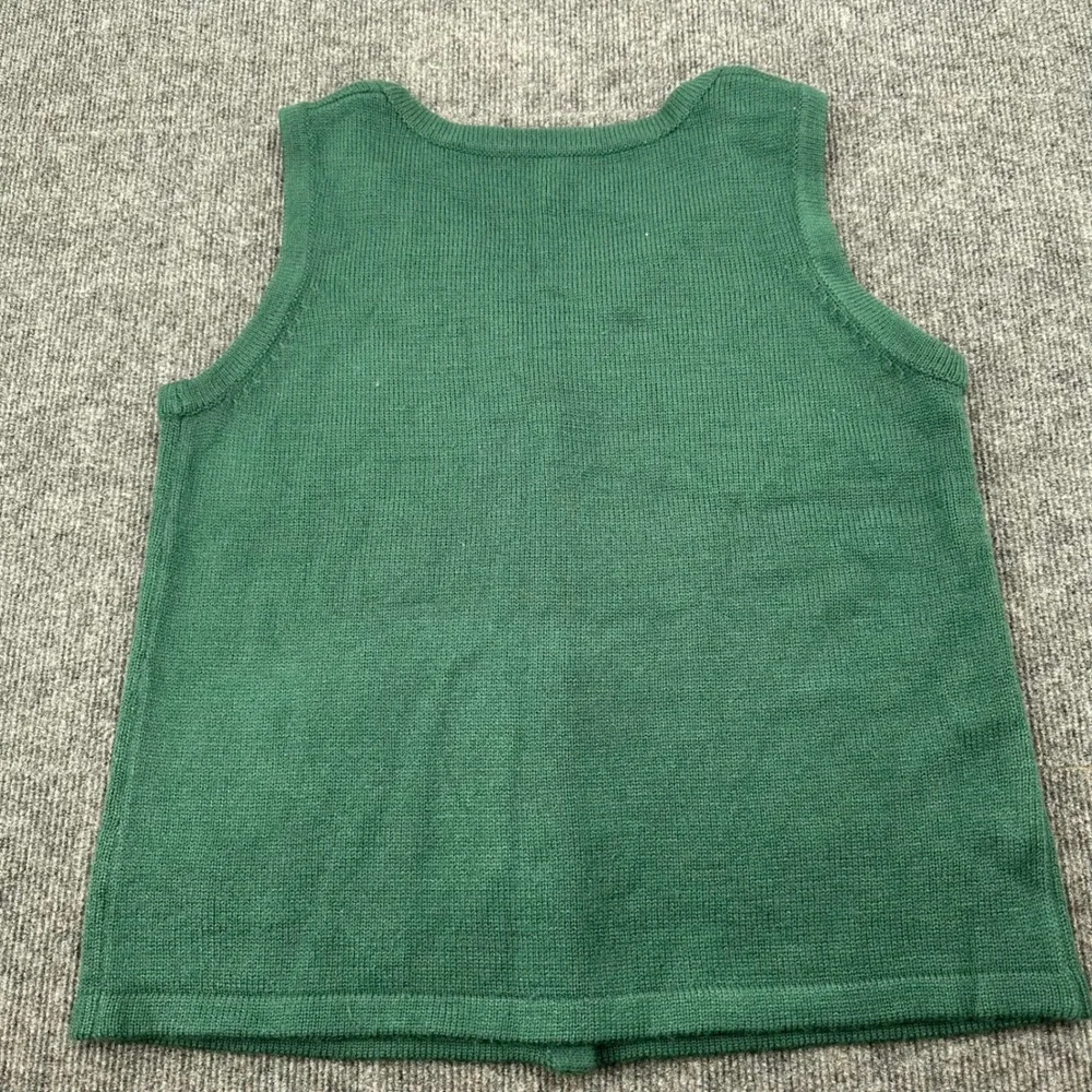 Y2K Christmas Sweater Vest Women M Embroidered Trees Present Green Holiday